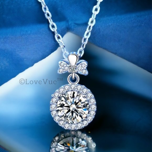 Certified 1ct. t.w. Diamond Elegant Bow Knot Round Halo Necklace VVS1 - Picture 1 of 16